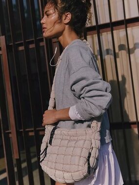 Free People FP Movement Quilted Baby Carryall Sling Bag In Tofu Taupe New